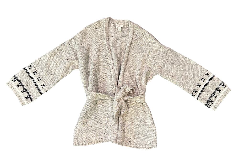 St. John's Bay Women's M Belted Cardigan Sweater Open Front Oatmeal Knit